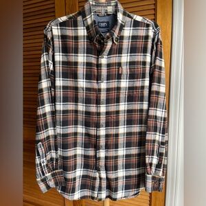 Chaps Men’s Plaid Shirt Flannel Button Down - Black White Brown Orange Large